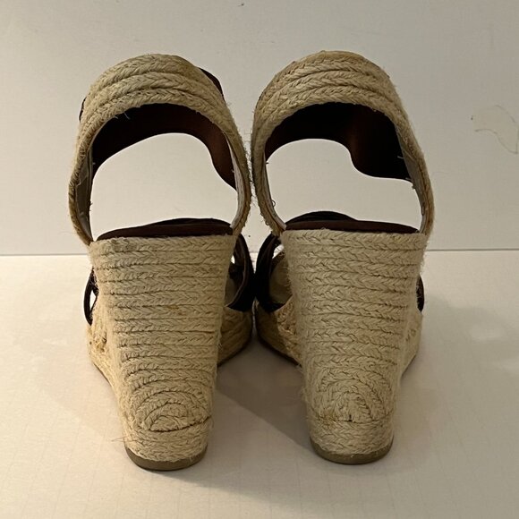 NINE WEST "Jaxson" Brown Fabric Wedge Jute Heel Espadrille Sandals ~ Size 10.5M - Picture 7 of 12